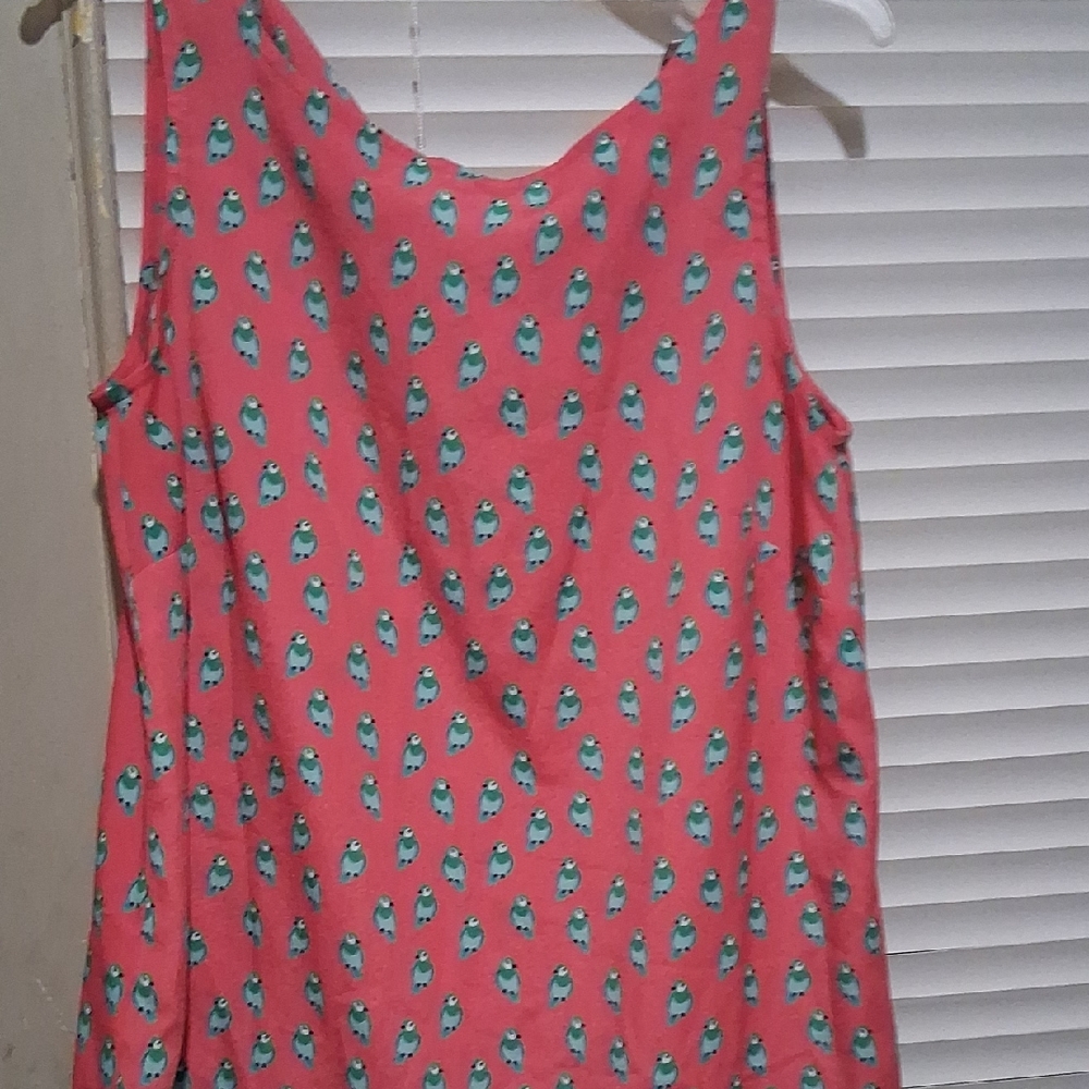 Coral Sleeveless Top with Owl Print